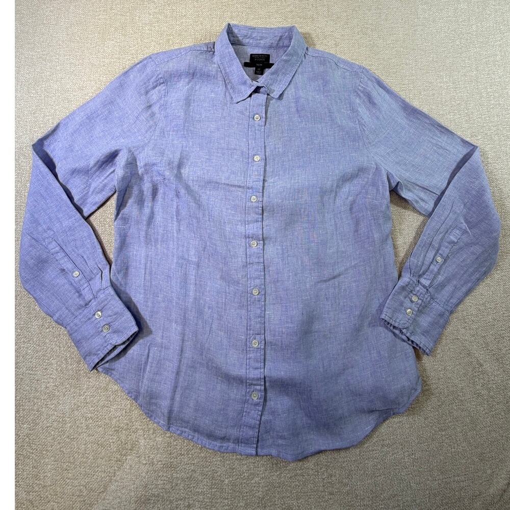 NWT Baird McNutt Women 12 Blue Slim Fit Linen Lng Sleeve Button Minimalist Shirt